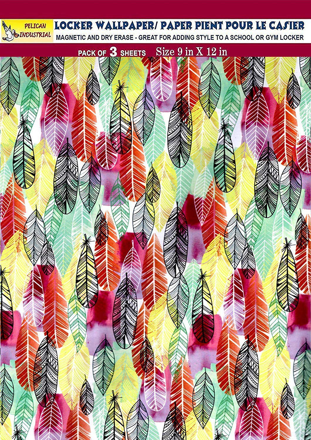 Magnetic Locker Wallpaper (Full Sheet Magnetic) - Feathers Design - Pack of 3 Sheets - v8c