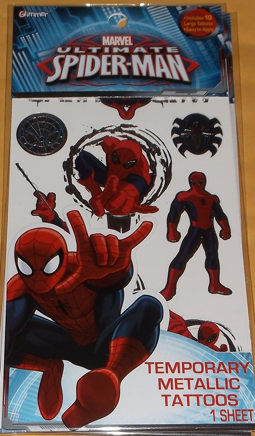 Marvel Ultimate Spider-Man Temporary Tattoos - 10 Metallic Spiderman Temporary Tattoos