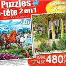 Running Horses and English Village Cottage - Total 480 Piece 2 in 1 Jigsaw Puzzles Running Horses and English Village Cottage - Total 480 Piece 2 in 1 Jigsaw Puzzles