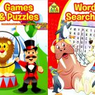 School Zone - Word Searches and Games & Puzzles - Children Book (Set of 2 Books)