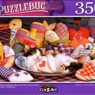 Tabby Kitten Sleeping in Bowl and Pile Fabric Hearts - 350 Pieces Jigsaw Puzzle Tabby Kitten Sleeping in Bowl and Pile Fabric Hearts - 350 Pieces Jigsaw Puzzle