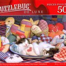 Tabby Kitten Sleeping in Bowl and Pile Fabric Hearts - 500 Jigsaw Puzzle Tabby Kitten Sleeping in Bowl and Pile Fabric Hearts - 500 Jigsaw Puzzle