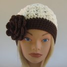 Cream and Brown Fifty's Style Beanie Hat Pre-Teen to Adult