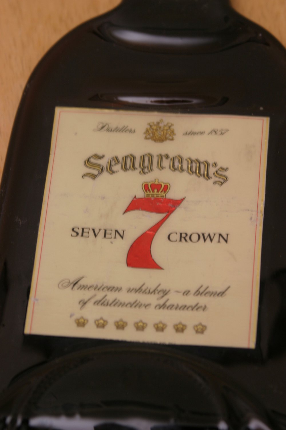 Seagrams 7 Crown Flattened (slumped) whiskey/wine bottle