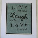 Burlap Printed Wall Art Sign "Live Laugh Love "