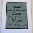 Burlap Printed Wall Art Sign "Faith Love Hope   "