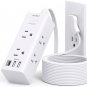 10Ft Extension Cord with Multiple Outlets,Flat Plug Power Strip Surge Protector with 10 Ft Long Cord