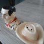 Vintage Novelty Ceramic Smoking Cowboy Bust and Hat Salt & Pepper Shakers Japan 104