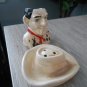 Vintage Novelty Ceramic Smoking Cowboy Bust and Hat Salt & Pepper Shakers Japan 104