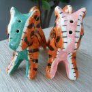 Vintage Japan MCM Colorful Striped Tiger Cats Salt Pepper Shakers  137