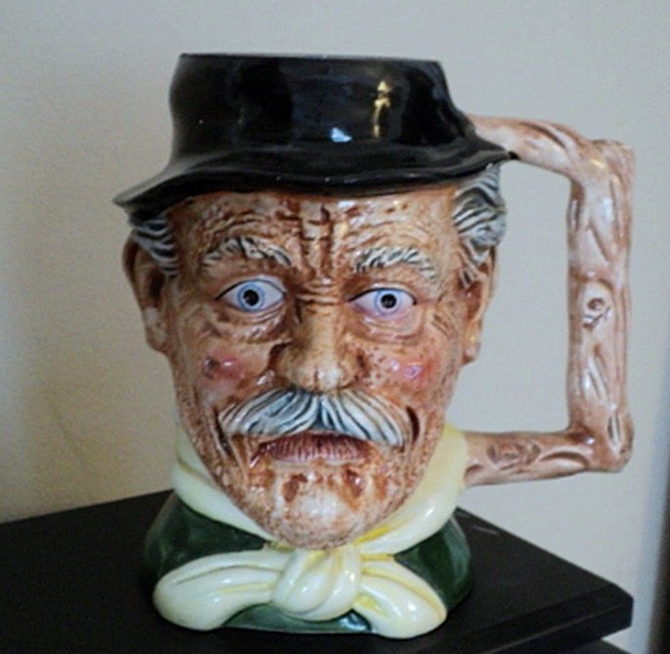Large 32 Oz Artmark Ceramic Head Vase Mug Man Blue Eyes Mustache Black Hat  138