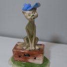 Vintage Lino Zampiva Cat in Blue Hat Sitting on Suitcase Figurine - 1976   153