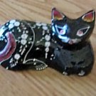 Hand Painted Art Deco Black Cat Black Lacquer Wooden Figurine   162
