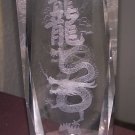 Large 3-D Laser Etched Glass Crystal Dragon with Chinese Writings Cube 164
