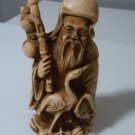 Collectible Tiny Asian Man Figurine with Staff and Cran 179