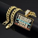 5AAA+ CZ Hop Hip Ice Out Bling TRUMP 2024 Pendant Chain Necklace 20 Inch