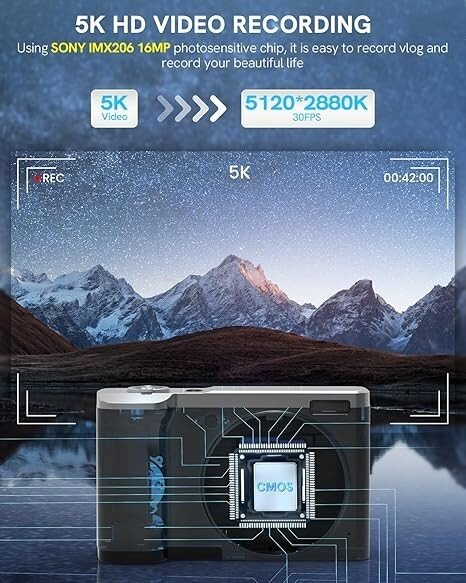 New 5K Digital Camera  Newest 56MP Cameras for Photography Autofocus,10X Optical
