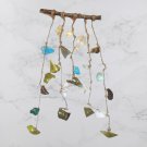 Vtg Style Sea Glass Wind Chime Wire-Wrapped Sea Glass Jute Hanging Stick Handmad
