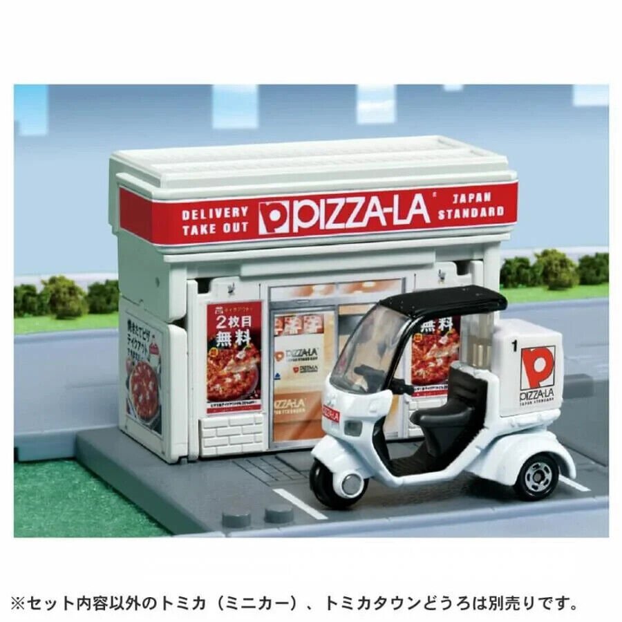 Pizza La - Tomica World Town Pizza-La Store With Delivery Bike Toy City - TOMICA