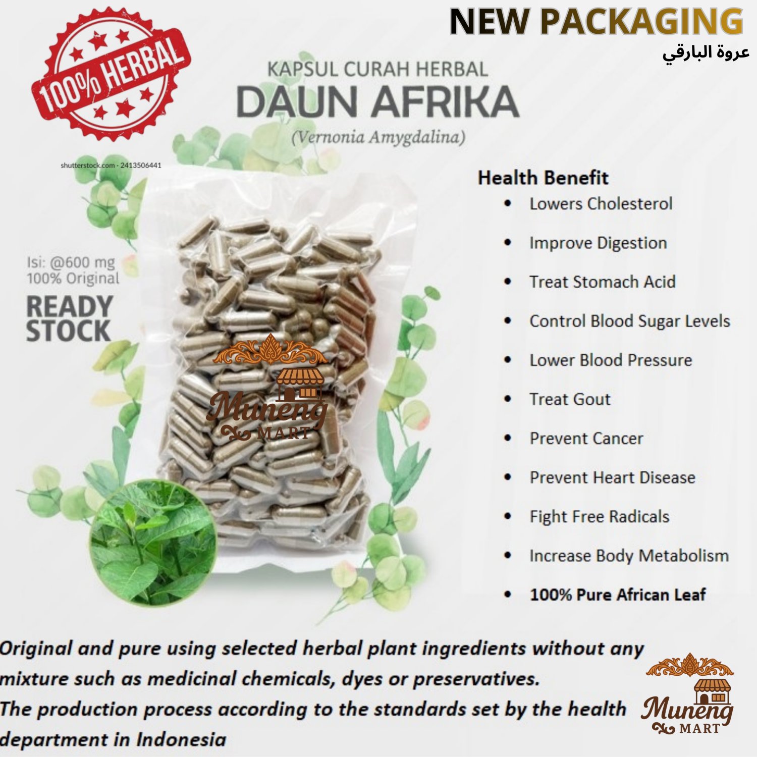 100 Capsules African Bitter Leaf 600mg Blood Sugar Heart Digestive Body Health - NO CHEMICALS