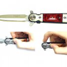 Red Wood Handle Spring Assisted Pocket Knife