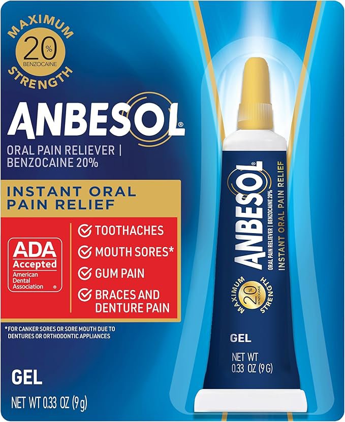 Anbesol Gel Maximum Strength - Instant Oral Pain Relief for Toothaches, Canker Sores