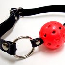 Leather Red Ball Mouth Gag w/ Adjustable Size Buckle