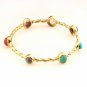 Natural Multi Gemstone bracelet/Bangle for women, 18k gold plated with Hammered