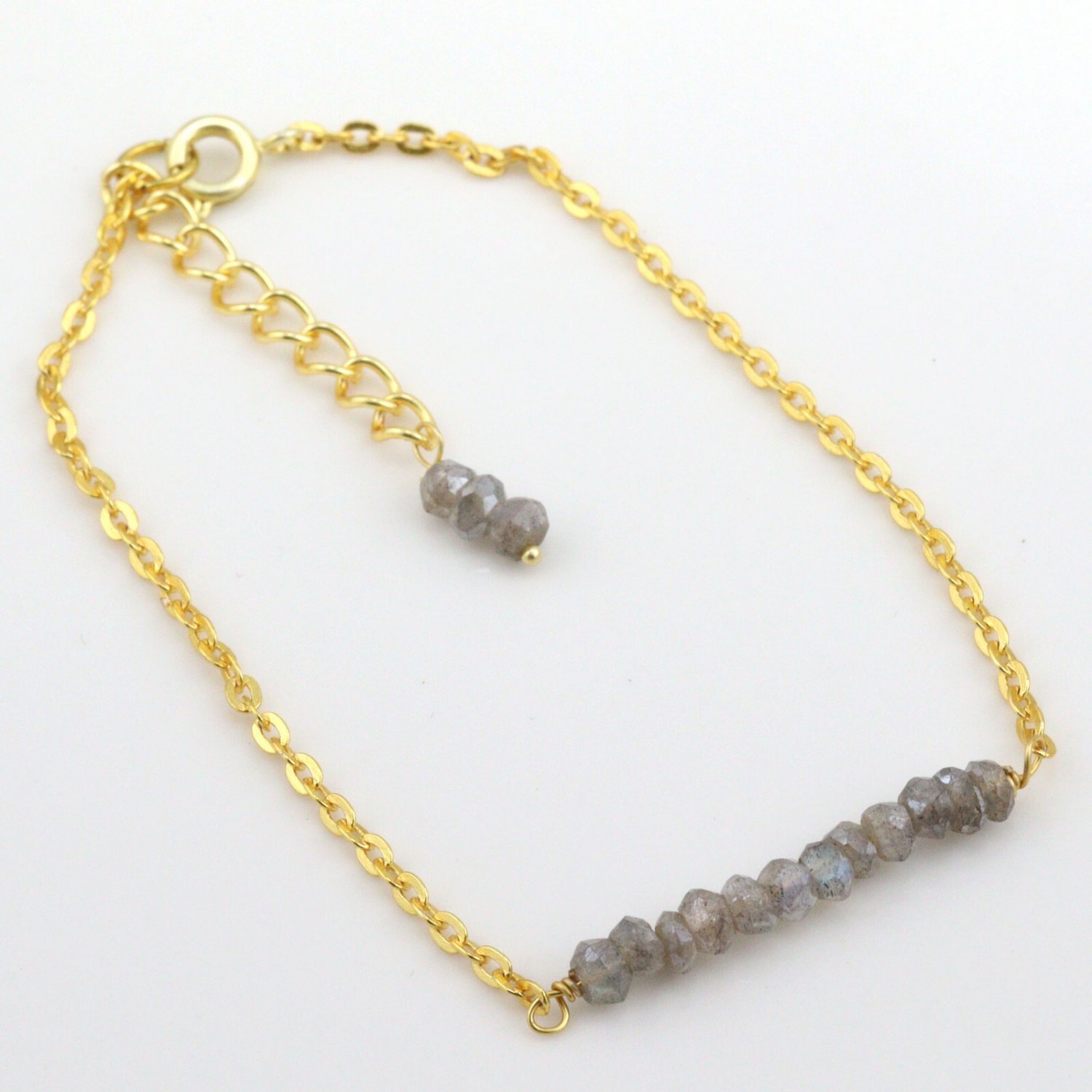 Natural Labradorite gemstone beaded Bracelet, Brass with 22k yellow gold plated