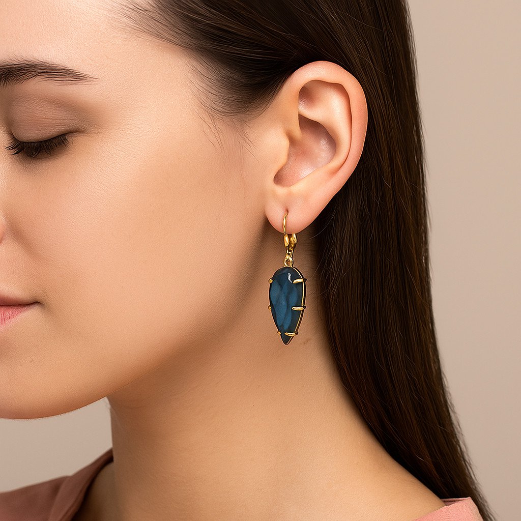 Natural Labradorite gemstone dangle earring, Pure 925 Silver with 22k gold