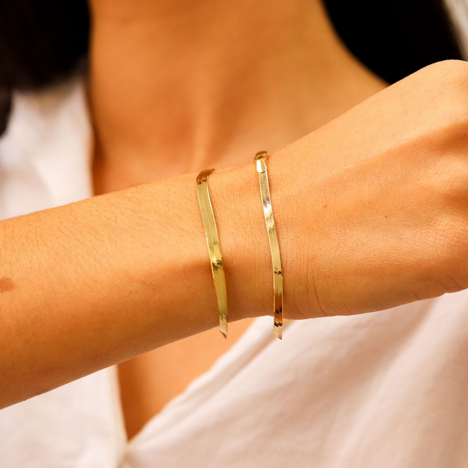 Two Delicate Snake chain Bracelets Set, Dainty Bracelet Set, Minimalist Bracelet