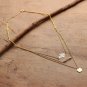 Three Layer 925 Silver Necklace, disc, hamsa charm, and Labradorite stone 20+2"
