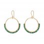 Green Onyx beaded Circle dangle earring, Brass 18k GP, Statement earrings