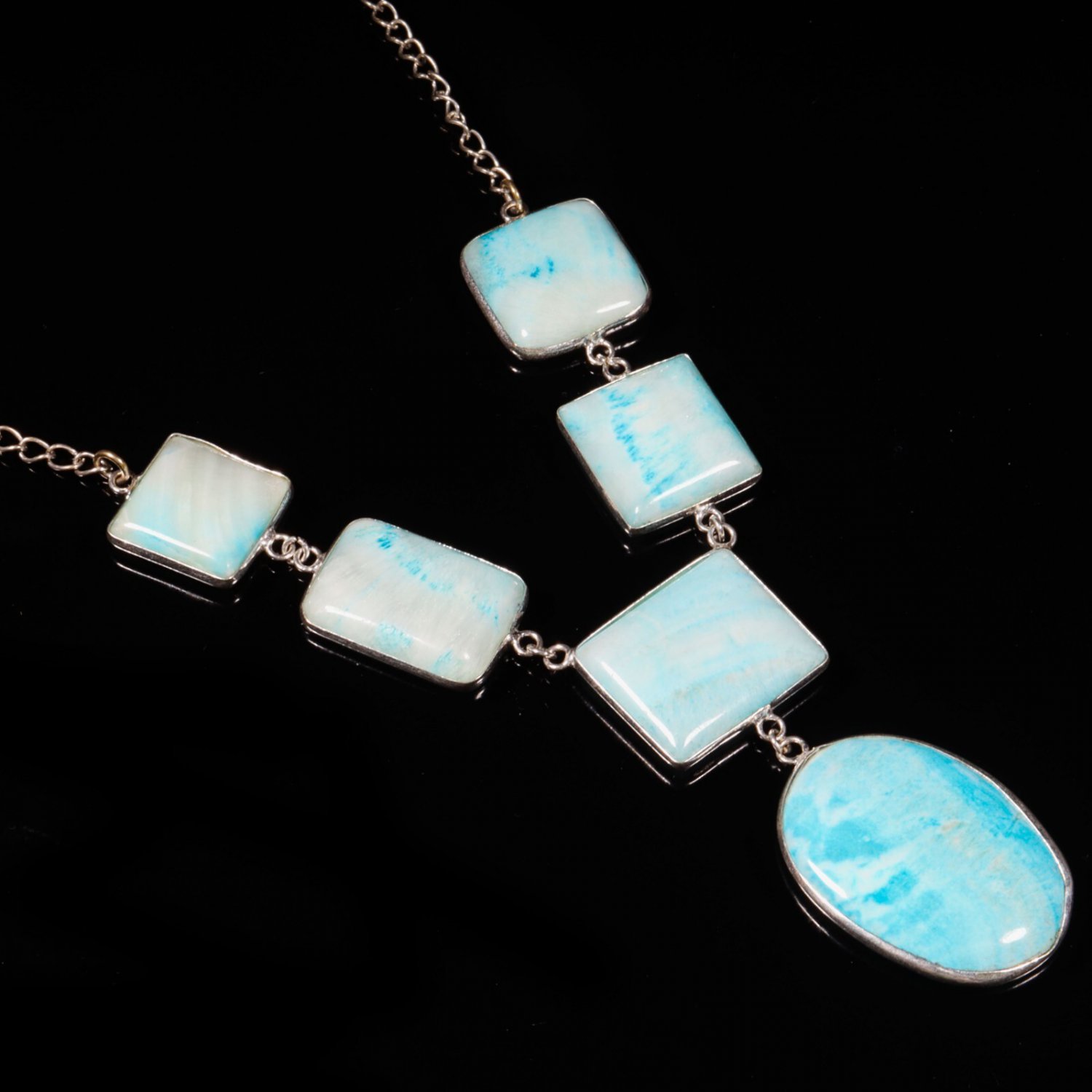Natural Larimar gemstone necklace, Statement necklace for women