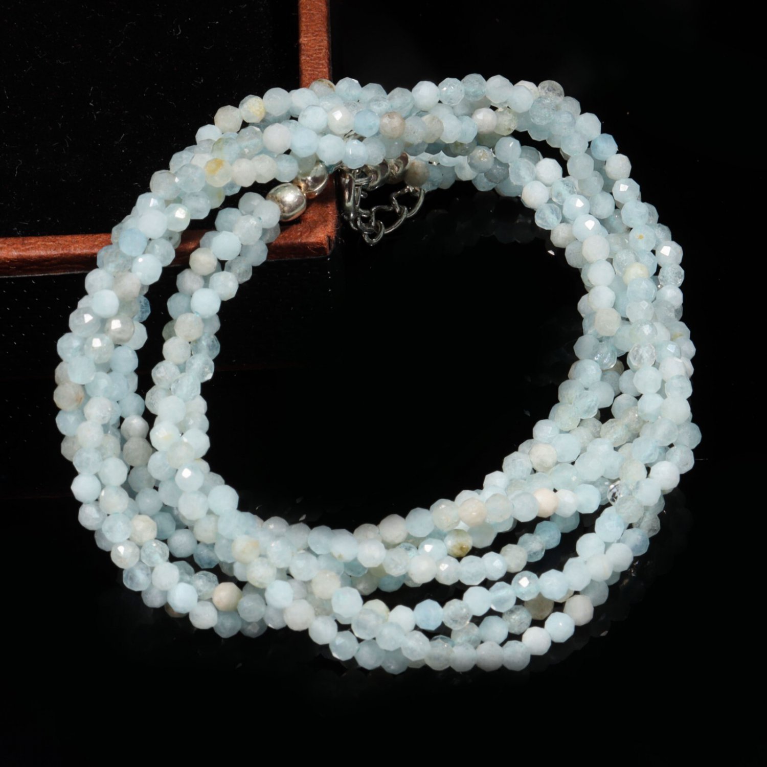 Natural Amazonite Beaded Necklace, Three Layer 925 Sterling necklace for women
