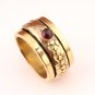 Natural Garnet gemstone spinner ring band for men-women, Brass ring