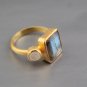 Square Shape Ring, Natural Labradorite stone ring, Brass 18k Gold plated 7.5US