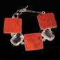 Red Agate and Crystal gemstone bracelet, Brass silver plated bracelet, 7inch