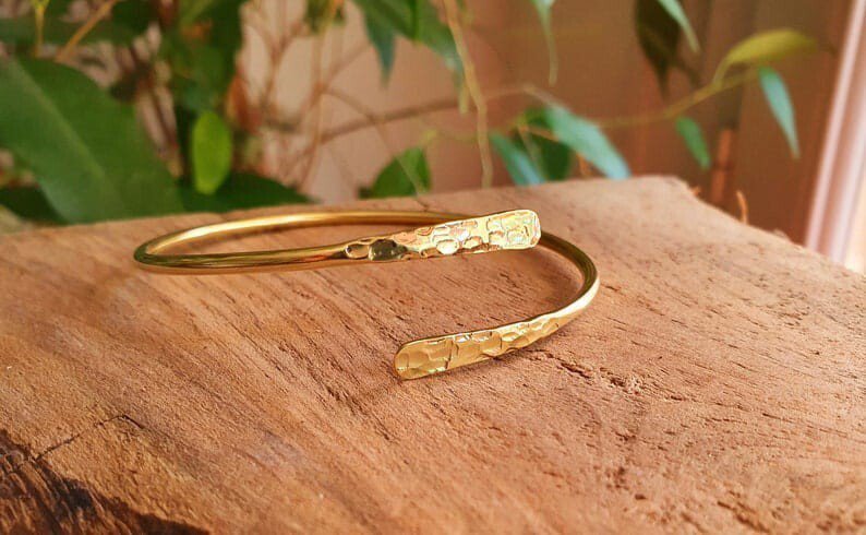 Brass Hammered Bracelet, 22k Gold plated Adjustable bracelet, Gifts Items