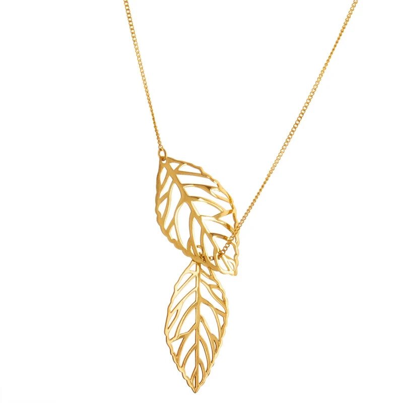 22K Gold plated Two Leaf Y Drop Necklace, 20inch, Freedom of the Wind
