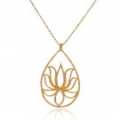 Handmade Big Teardrop Lotus pendant Necklace, Brass statement necklace for women