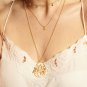 Handmade Big Teardrop Lotus pendant Necklace, Brass statement necklace for women