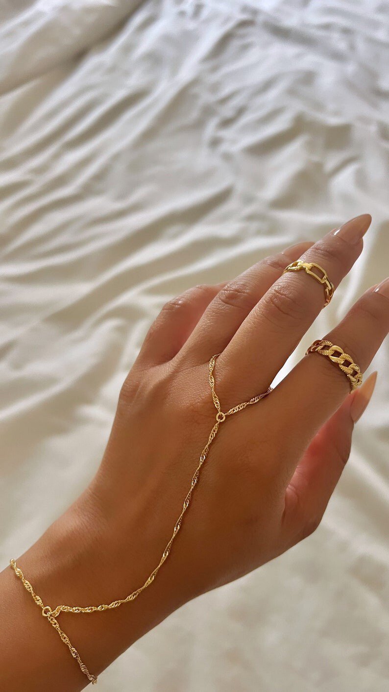 22K GP Bracelet dainty ring bracelet handlet bracelet finger chain bracelet hand