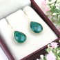 Green Onyx gemstone dangle earring for women, 22k Yellow gold plated, Gift jewel