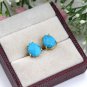Natural Turquoise gemstone stud earring,  Brass 22k gold plated gift jewelry