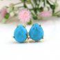 Natural Turquoise gemstone stud earring,  Brass 22k gold plated gift jewelry