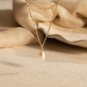 Natural Pearl Stone Necklace, Pure 925 Silver 22k gold plated 2 line necklace