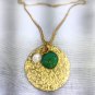 Emerald With Pearl gemstone necklace Big Round disc with stone Necklace
