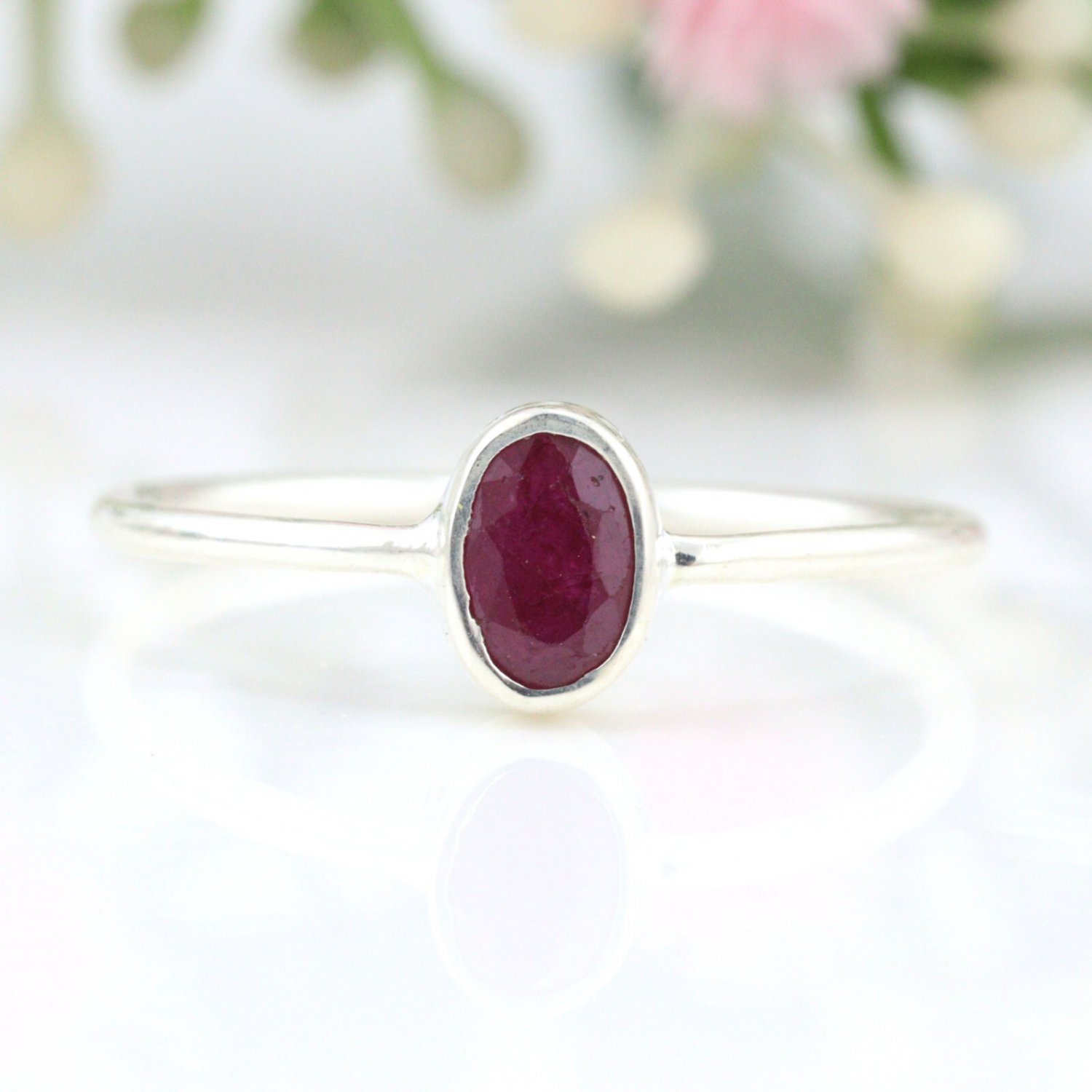 Natural Ruby Gemstone ring, Pure 925 Sterling silver ring for women wedding gift
