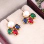 Colourful Crystal and pearl Stud earring for women, Brass gold plated earring